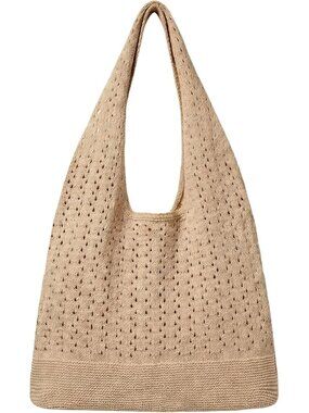Women's Tan Mesh Beach Handbag Knitting Bohemian Aesthetic Shoulder Tote Bag